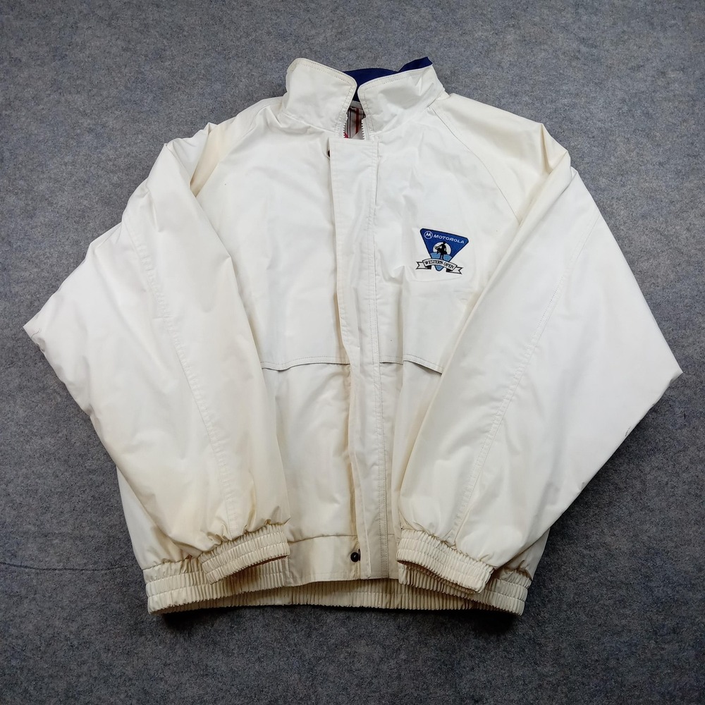 Vintage WinnerMate‎ Jacket Mens XL White Motorola Patch Bomber Zip Raglan 90s